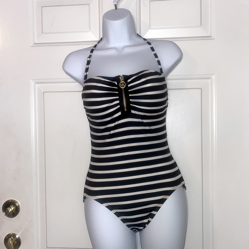Michael Kors black and white striped size 6 swimsuit